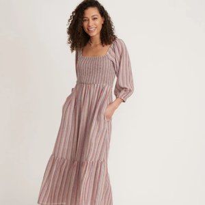 Marine Layer Ivy Smocked Dress in Brick Dust Stripe